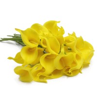 24pcs Artificial Calla Lily Bridal Wedding Bouquet Real Touch PU Flowers- Yellow   132744880557